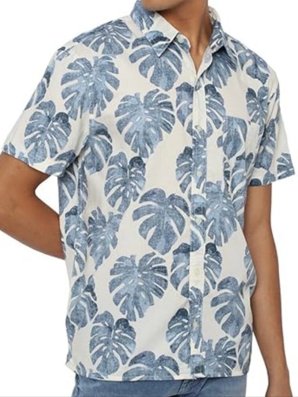 American Eagle Outfitters Short-Sleeve Shirt with Blue Leaf Print - Sz L - NWT